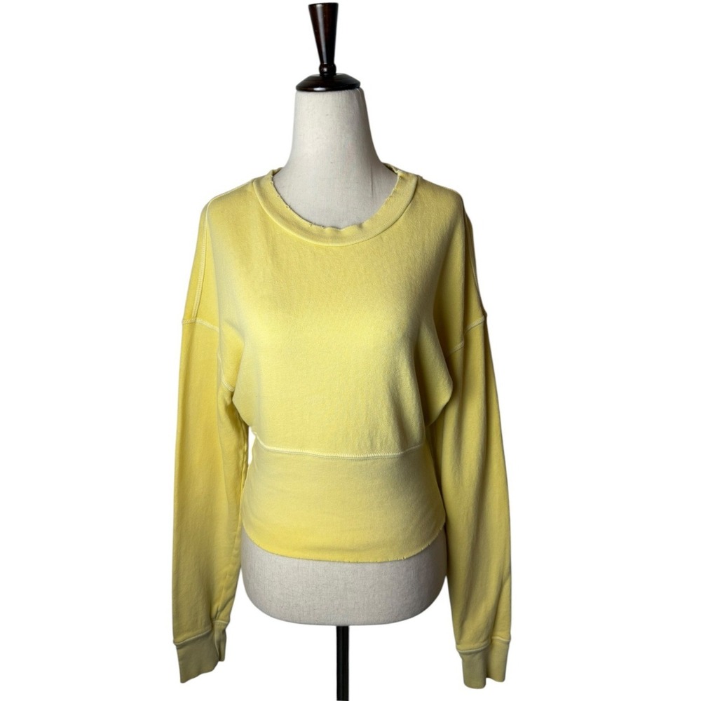 n:PHILANTHROPY Reeves Sweatshirt Women Small Yellow Crop Distressed Streetwear - Picture 2 of 15